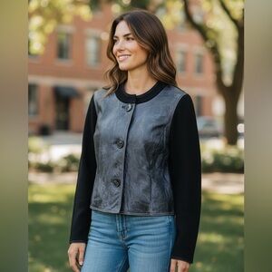 Jones New York Jacket black with distressed. Leather Size S